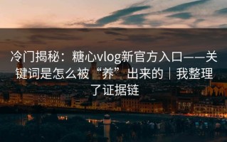 冷门揭秘：糖心vlog新官方入口——关键词是怎么被“养”出来的｜我整理了证据链
