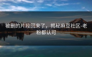 被删的片段回来了，揭秘麻豆社区-老粉都认可